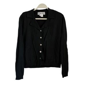 Vintage Carlisle Womens XL Black Silk Cotton Blend Button Front Cardigan Sweater